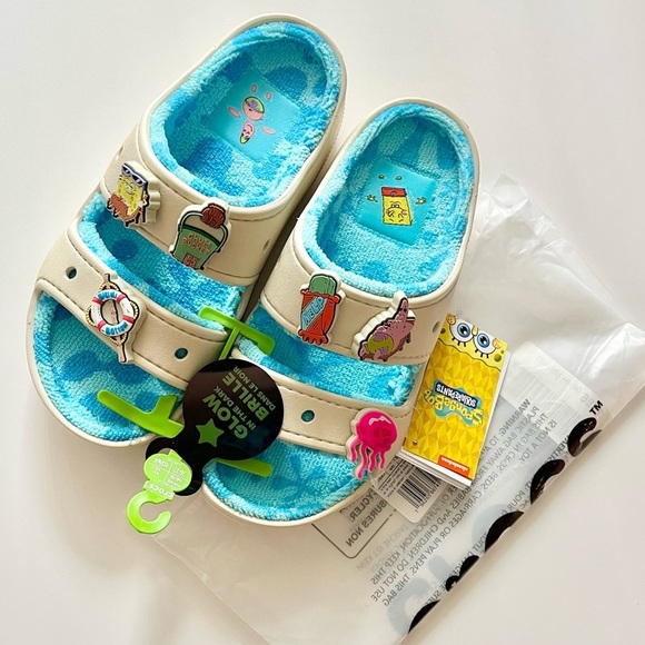 NWT RARE SpongeBob SquarePants Cozzzy Terry Sandal Cream & Blue Size Women’s 6 - Picture 3 of 8